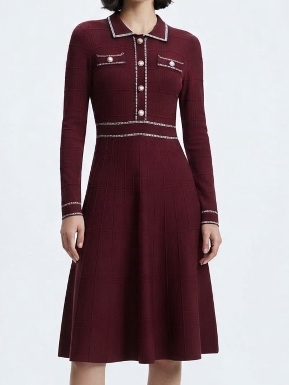 Alexia Admor Crimson Burgundy Knit Long-Sleeve Dress with Contrast Trim